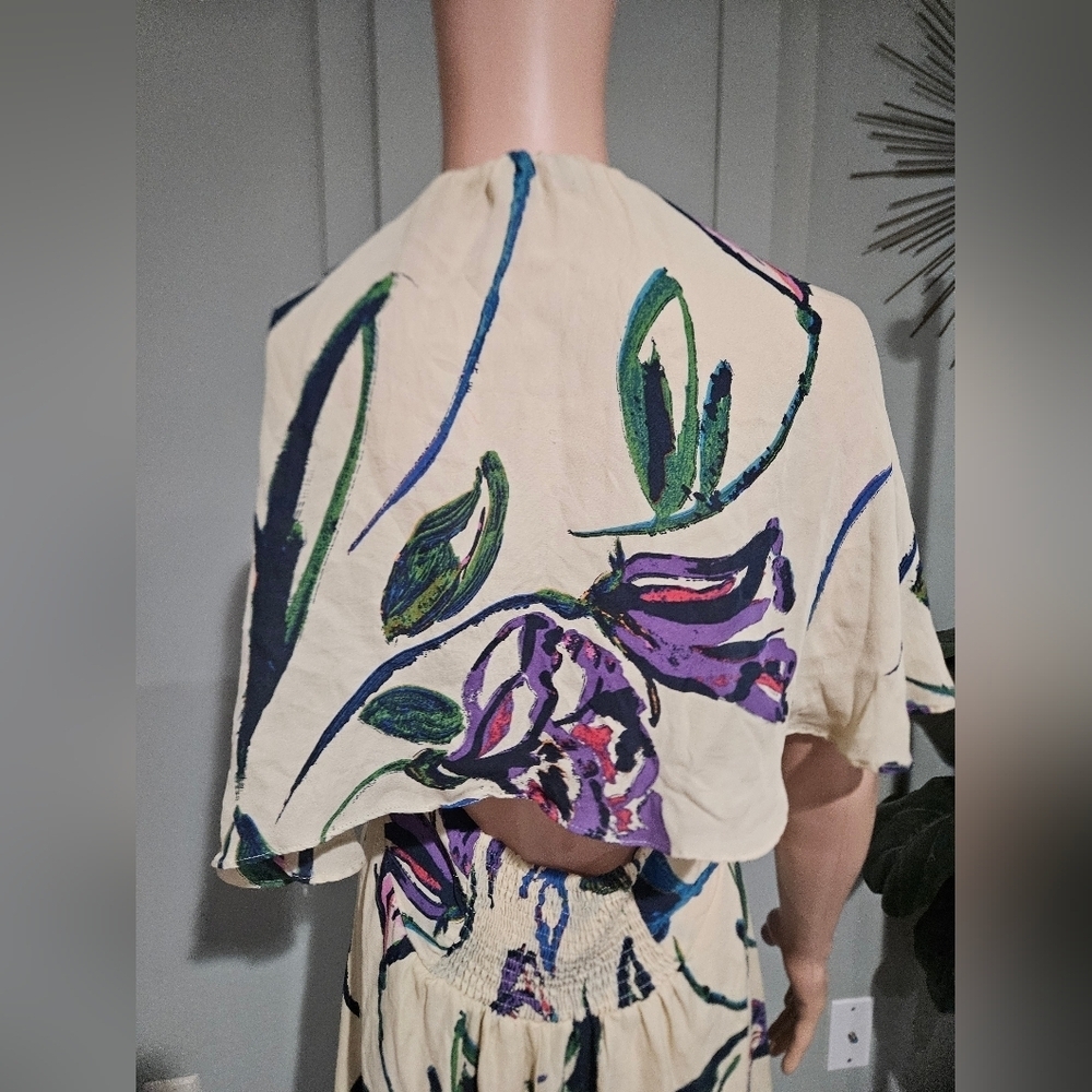 Anthropologie COREYLYNN CALTER 100% Silk Floral Cape Sleeve Dress – Size 14 - Picture 9 of 16